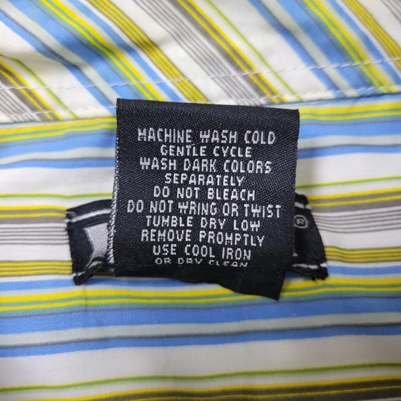 YMLA Mens Small Multicolor Striped Button Up Long Sleeve Embroidered Floral - Picture 5 of 6